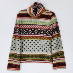 Vivienne Tam Sweater Womens 2 Red Green Fair Isle Turtle Neck Beaded Sequin
